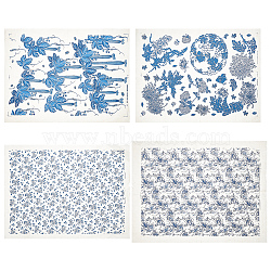 AHADEMAKER 4 Style Paper Ceramic Decals, Pottery Ceramics Clay Transfer Paper, Underglaze Flower Paper, Blue and White Porcelain Style, Mixed Patterns, 52.5~53.3x37.5~38x0.003~0.01cm(DIY-GA0001-41)