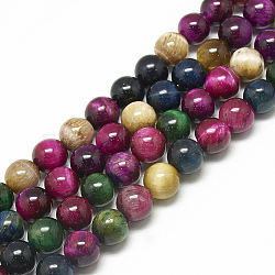 Natural Tiger Eye Beads Strands,  Dyed, Round, Mixed Color, 6mm, Hole: 1mm, about 62~63pcs/strand, 14.7~14.9 inch(G-S300-6mm-107G)