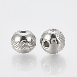 201 Stainless Steel Spacer Beads, Round, Stainless Steel Color, 8x7mm, Hole: 2mm(X-STAS-T034-8mm-02)