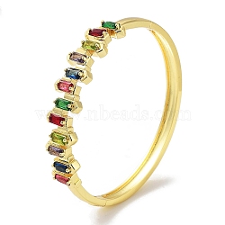 Brass Pave Colorful Glass Hinged Bangles for Women, Real 18K Gold Plated, Real 18K Gold Plated, Inner Diameter: 2-3/8 inch(5.95cm)(BJEW-Z061-07D)