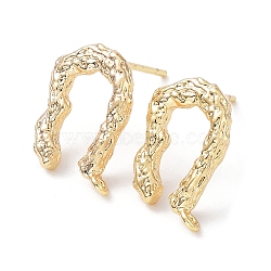 Brass Stud Earring Finding, with Vertical Loop, Twist Arch, Real 18K Gold Plated, 14x10mm, Hole: 1mm, Pin: 0.7mm(KK-C031-02G)