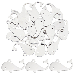 201 Stainless Steel Pendants, Whale Shaped, Stainless Steel Color, 10.5x18x1mm, Hole: 1.6mm, 20pcs/box(STAS-UN0047-45)