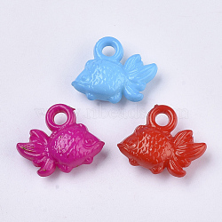 Opaque Acrylic Pendants, Fish, Mixed Color, 15x19x7mm, Hole: 3mm, about 700pcs/500g(SACR-N008-026)