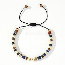 Ethnic Style Natural Mixed Gemstone Column Beads Braided Bead Bracelets for Men Women, with Non-magnetic Hematite, Inner Diameter: 11 inch(28cm)(BR3776-2)