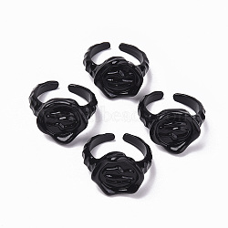 Spray Painted Alloy Cuff Rings, Open Rings, Cadmium Free & Lead Free, Flower, Black, US Size 6(16.5mm)(RJEW-T011-15-RS)