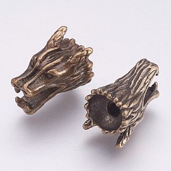 Tibetan Style Alloy Beads, Dragon Head, Antique Bronze, 9x15x10mm, Hole: 2mm(PALLOY-K234-04AB)