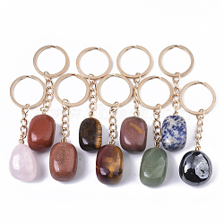 Gemstone Keychain, with Golden Plated Iron Split Key Rings, Nuggets, 87~90mm(KEYC-R031-01)