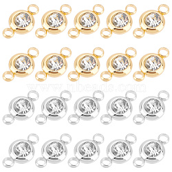 20Pcs 2 Colors 304 Stainless Steel Crystal Rhinestone Connector Charms, Flat Round, Crystal, 12x6.5x4mm, Hole: 2mm, 10pcs/color(STAS-UN0041-19)
