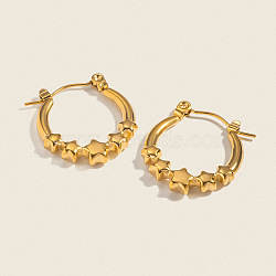 European Style Star 304 Stainless Steel Hoop Earrings, Real 18K Gold Plated, 20x18.5mm(IU1810)