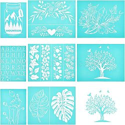 Olycraft 8 Patterns Self-Adhesive Silk Screen Printing Stencil, for Painting on Wood, DIY Decoration T-Shirt Fabric, Alice Blue, 19.5x14cm, 8pcs/set(DIY-OC0004-006)