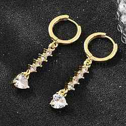 Brass Micro Pave Cubic Zirconia Hoop Dangle Earrings, Heart, Lead Free & Cadmium Free, Rack Plating, Long-Lasting Plated, Real 18K Gold Plated, 40x7mm(KK-CBA8324-07G-02)