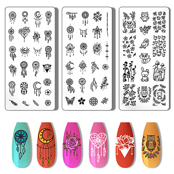 Stainless Steel DIY Nail Art Templates, Template Tool, Rectangle, Mixed Shapes, 12x6cm, 3pcs/set