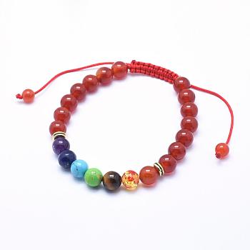 Natural Carnelian Braided Bead Bracelets, with Alloy Spacer Beads and Nylon Cord, 2-1/4 inch(57mm)