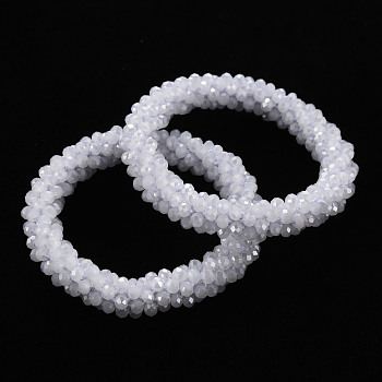 AB Color Plated Faceted Opaque Glass Beads Stretch Bracelets, Womens Fashion Handmade Jewelry, WhiteSmoke, Inner Diameter: 1-3/4 inch(4.5cm)