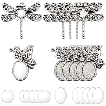 DIY Blank Pendant Making Kit, Including Butterfly & Dragonfly Alloy Pendants Cabochon Settings, Glass Cabochons, Antique Silver, 80Pcs/bag