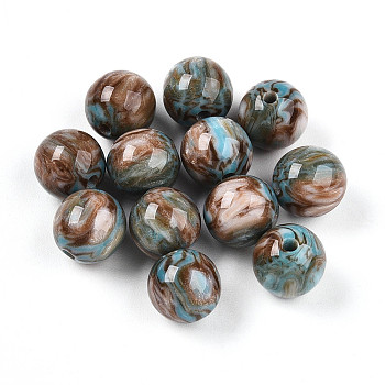 Resin Beads, Round, Two Tone, Medium Turquoise, 12mm, Hole: 2mm