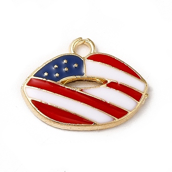 American Flag Style Alloy Enamel Charms, Cadmium Free & Nickel Free & Lead Free, Lip Charms, Golden, White, 14x18x2mm, Hole: 1.8mm