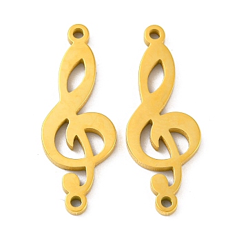 304 Stainless Steel Connector Charms, Musical Note Links, Real 14K Gold Plated, 23x8.5x1.4mm, Hole: 1.2mm
