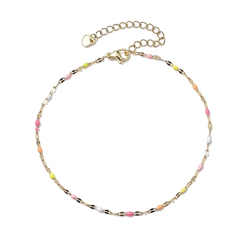 304 Stainless Steel Enamel Link Chains Anklets, Colorful, 8-5/8 inch(22cm)