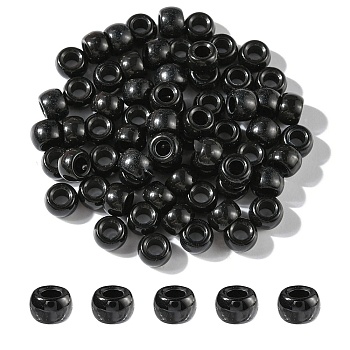Resin European Beads, Large Hole Barrel Beads, Black, 8x5~6mm, Hole: 4mm