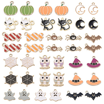 Alloy Enamel Pendants, for Halloween, Mixed Shapes, Light Gold, Mixed Color, 20pcs/box