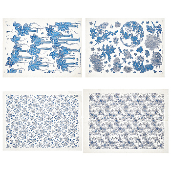 AHADEMAKER 4 Style Paper Ceramic Decals, Pottery Ceramics Clay Transfer Paper, Underglaze Flower Paper, Blue and White Porcelain Style, Mixed Patterns, 52.5~53.3x37.5~38x0.003~0.01cm