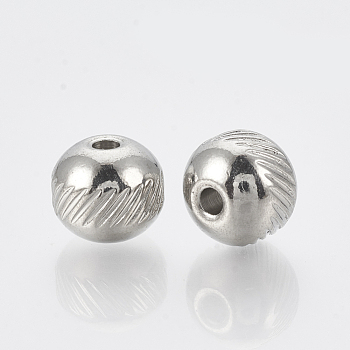 201 Stainless Steel Spacer Beads, Round, Stainless Steel Color, 8x7mm, Hole: 2mm