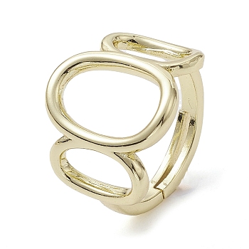 Rack Plating Brass Adjustable Rings, Hollow Oval, Real 18K Gold Plated, US Size 7 1/4(17.5mm)