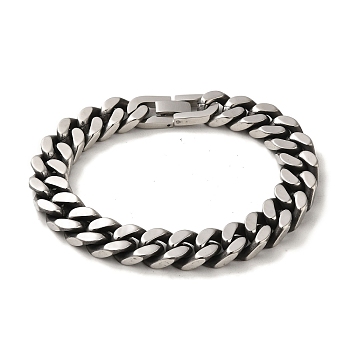 304 Stainless Steel Cuban Link Chain Bracelets for Women Men, Antique Silver, 8-1/2 inch(21.5cm), Link: 11.5x15x3mm