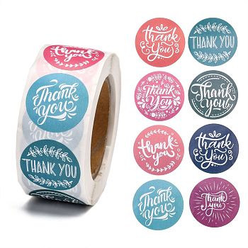 1 Inch Thank You Self-Adhesive Paper Gift Tag Stickers, for Party, Decorative Presents, Flat Round, Word, 25mm, 500pcs/roll