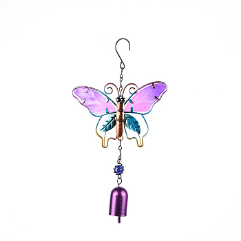 Bell Wind Chimes, Glass & Iron Art Pendant Decorations, Butterfly, Orchid, 290x160mm