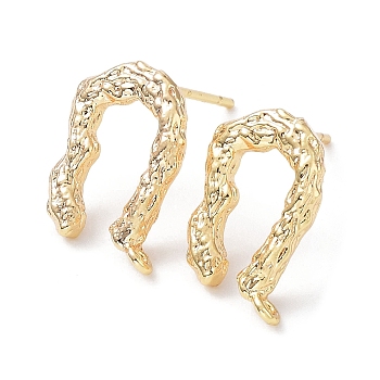 Brass Stud Earring Finding, with Vertical Loop, Twist Arch, Real 18K Gold Plated, 14x10mm, Hole: 1mm, Pin: 0.7mm