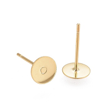 304 Stainless Steel Stud Earring Findings, Ion Plating(IP), Flat Round, Real 18K Gold Plated, 2mm, pin: 0.7mm