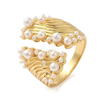 Brass Open Cuff Rings, ABS Imitation Pearl Ring for Women, Golden, US Size 6 3/4(17.1mm)