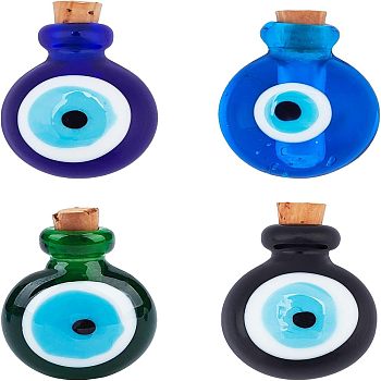 4Pcs 4 Colors Handmade Lampwork Perfume Bottle Pendants, Essential Oil Bottle, Evil Eye, Mixed Color, 29.5mm, Hole: 5mm