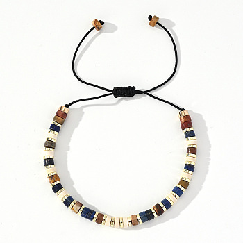 Ethnic Style Natural Mixed Gemstone Column Beads Braided Bead Bracelets for Men Women, with Non-magnetic Hematite, Inner Diameter: 11 inch(28cm)