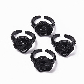Spray Painted Alloy Cuff Rings, Open Rings, Cadmium Free & Lead Free, Flower, Black, US Size 6(16.5mm)