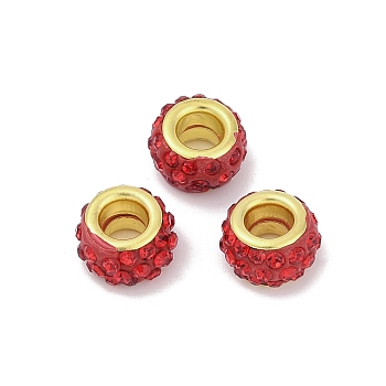 Alloy Rhinestone Clay Pave Beads, Rondelle, Crimson, 11.5x6.5mm, Hole: 5mm