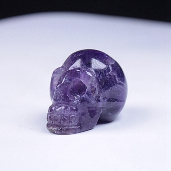 Natural Amethyst Carved Healing Skull Head Figurines, Reiki Energy Stone Display Decorations, 38x28x36mm