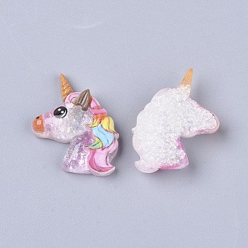 Resin Cabochons, with Glitter Sequins, Unicorn, Colorful, 22~23x19~20x6mm