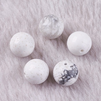 Natural Howlite Beads, Half Drilled, Round, 10mm, Hole: 1.2mm