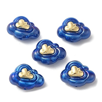 Resin Cartoon Cloud Beads, with Golden Plated Alloy Smiling Face, Blue, 22x29x1.5mm, Hole: 1.8mm