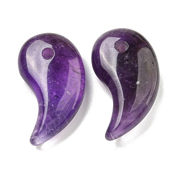 Natural Amethyst Pendants, Magatama Charms, 34x19x10mm, Hole: 3mm