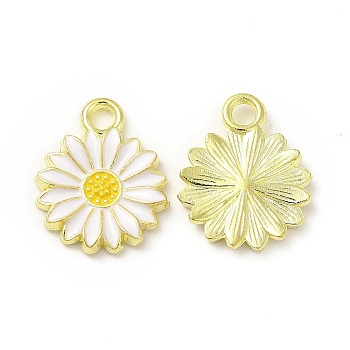 Alloy Enamel Charms, Light Gold, Sunflower Charm, Ghost White, 17x13x2mm, Hole: 2mm