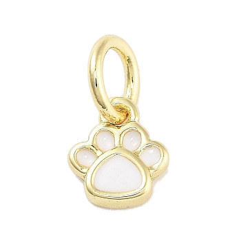 Real 18K Gold Plated Brass Enamel Charms, with Jump Ring, Long-Lasting Plated, Lead Free & Cadmium Free, Paw Print Charm, White, 6x5.5x2mm, Hole: 3mm