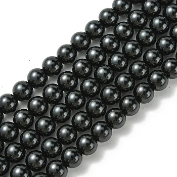 Eco-Friendly Dyed Glass Pearl Round Beads Strands, Cotton Cord Threaded, Black, 8mm, Hole: 0.7~1.1mm, about 52pcs/strand, 15 inch