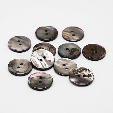 17mm Black Flat Round Shell 2-Hole Button