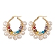 Natural & Synthetic Mixed Gemstone & Pearl Beaded Hoop Earrings(EJEW-JE05233)-1