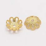Multi-Petal Flower Brass Fancy Bead Caps, Cadmium Free & Nickel Free & Lead Free, Real 18K Gold Plated, 7x2mm, Hole: 1mm(KK-P032-04-NR)