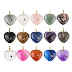 Natural Mixed Stone Pendants, Mixed Dyed and Undyed, Heart Charms, with Brass Micro Pave Cubic Zirconia Findings, Golden, 33~33.5x25x9mm, Hole: 6mm(G-D104-01G)
